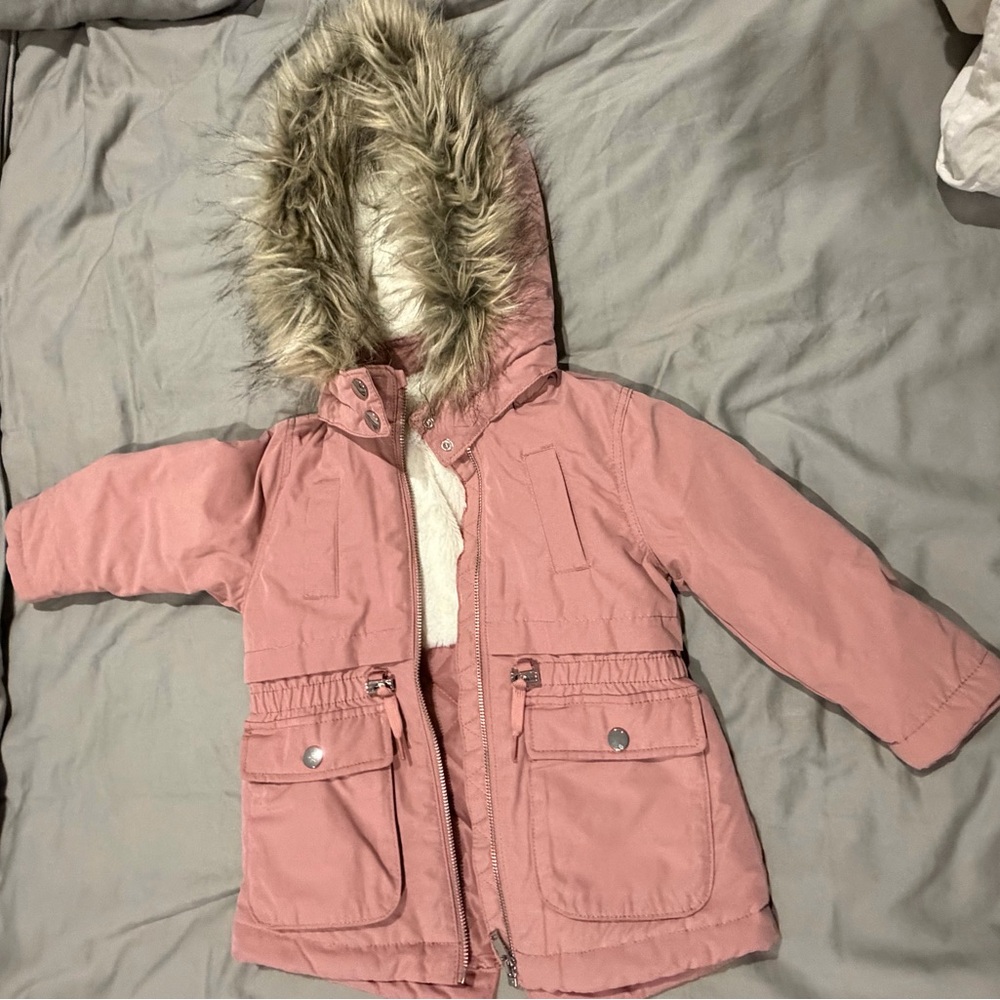 H&M Blush Quilted Coat with Faux Fur Lining